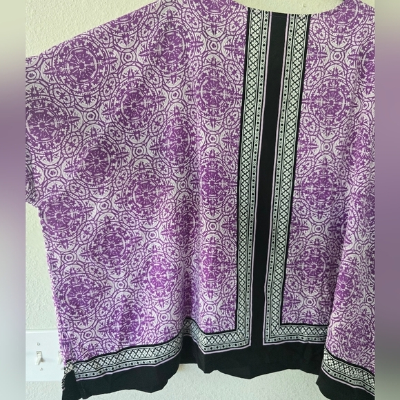 Croft & Barrow Blouse Women 2X Mixed Media Print Flowy Art Hippie  Bohomein - Picture 11 of 11